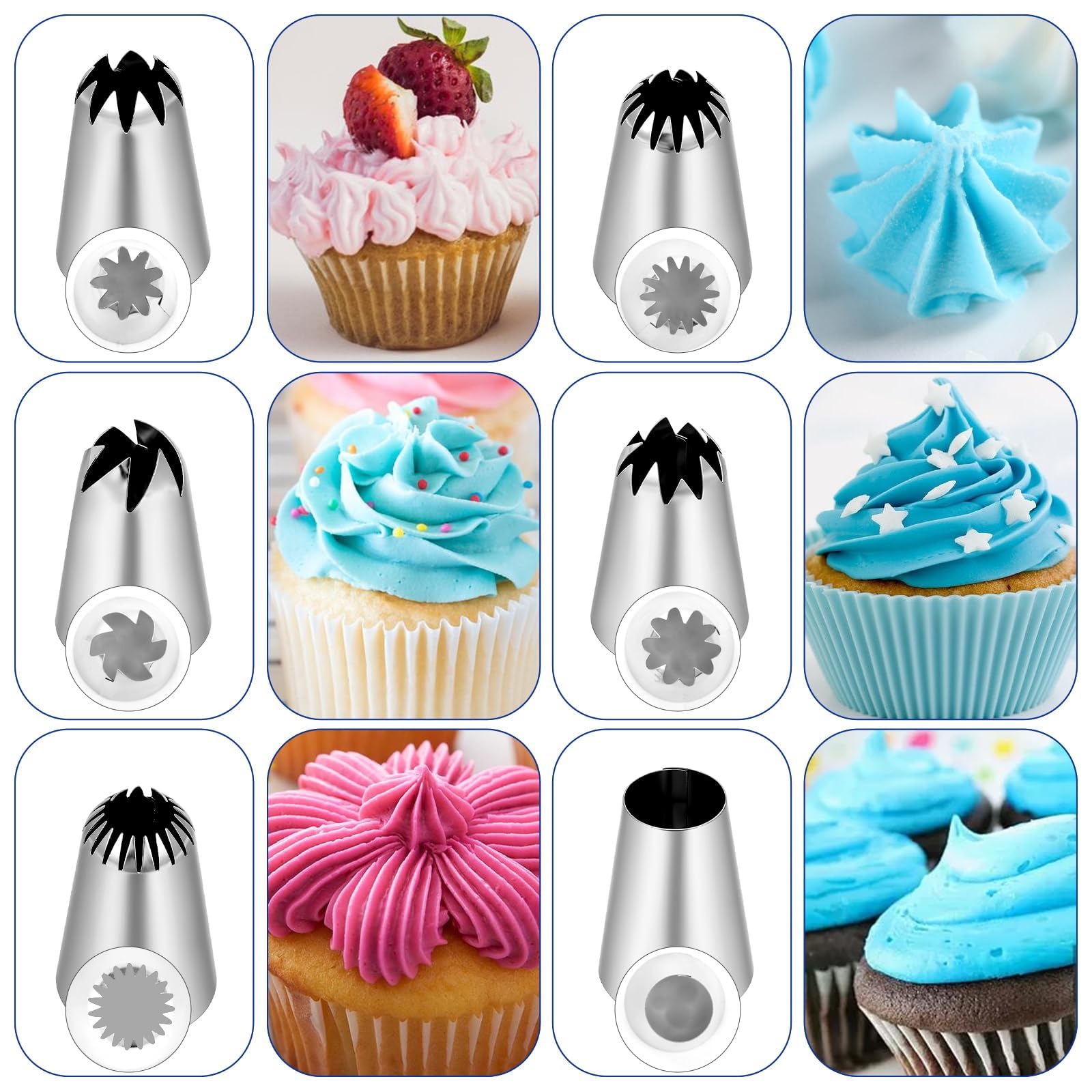 43Pcs Piping Bags with Nozzles Set, Piping Bag for Cake Decorating Kit with Icing Tips and Piping Bag, Blue Baking Tools for Cupcakes, Cookies, Pastries, DIY Desserts, Home Baking, Parties 3