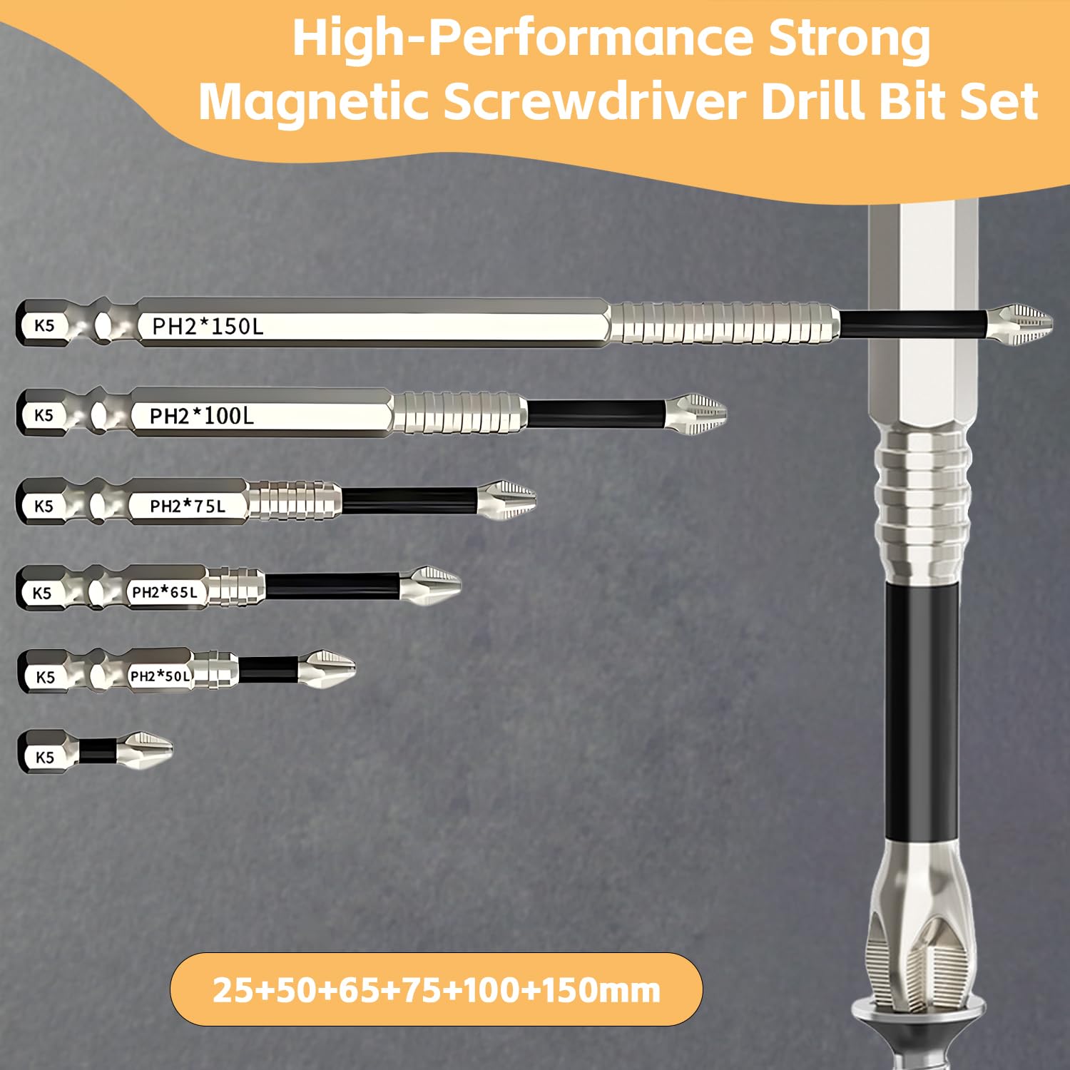 6Pcs Magnetic Screwdriver Bits, High Magnetic Screwdriver Drill Bit Set, Impact Driver Bit Set for Electric Drill(A) - Image 3