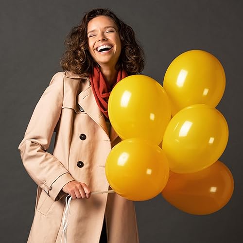 Miniatura 4 de RUBFAC 65 globos de látex amarillo retro, globos de fiesta de helio de 12 pulgadas con cinta para boda, cumpleaños, graduación, baby shower,