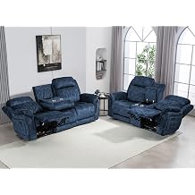 Zero Gravity Reclining Sofa Set, Power Recliner Living Room Set with Adjustable Headrest, Power Reclining Sofa and Loveseat Set with USB Port/Console/Cup Holders for Living Room Blue