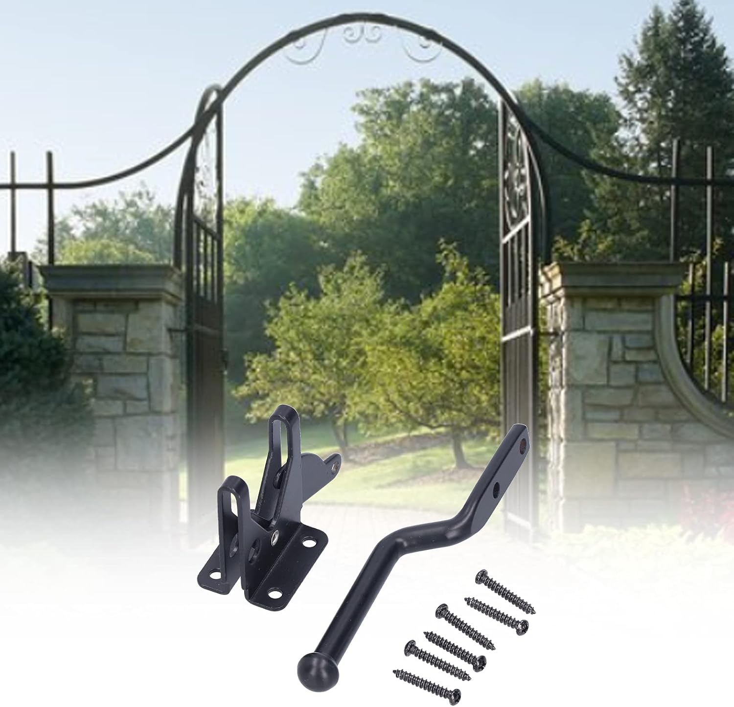 Gate Latch Kit with Mounting Hardware, Ergonomic Design Slide Bolt Lock Safety Door Hardware Fittings for Fence, Barn Farm Gates, High Strength Steel Latch with Rod
