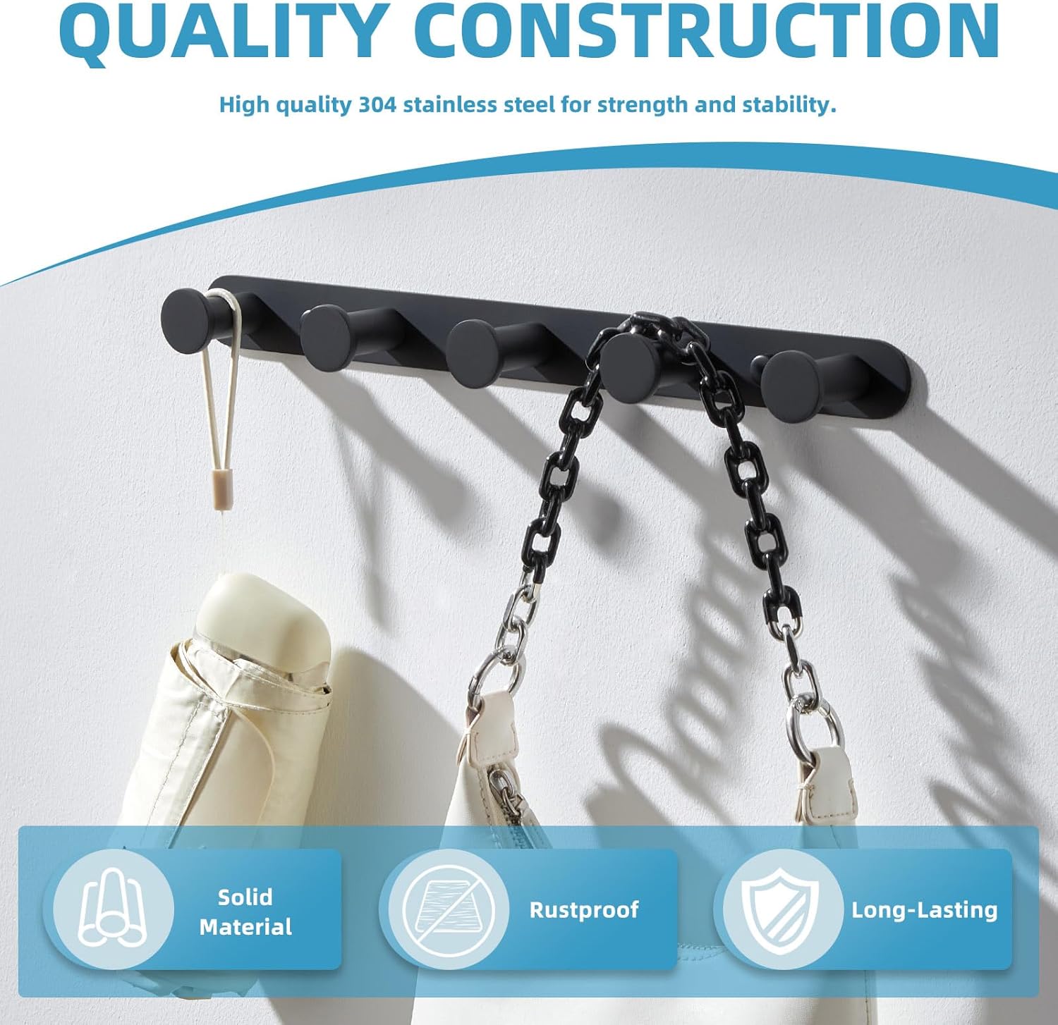 Angle Simple Hand Towel Ring Bundle with Coat Hook Rack (Matte Black)