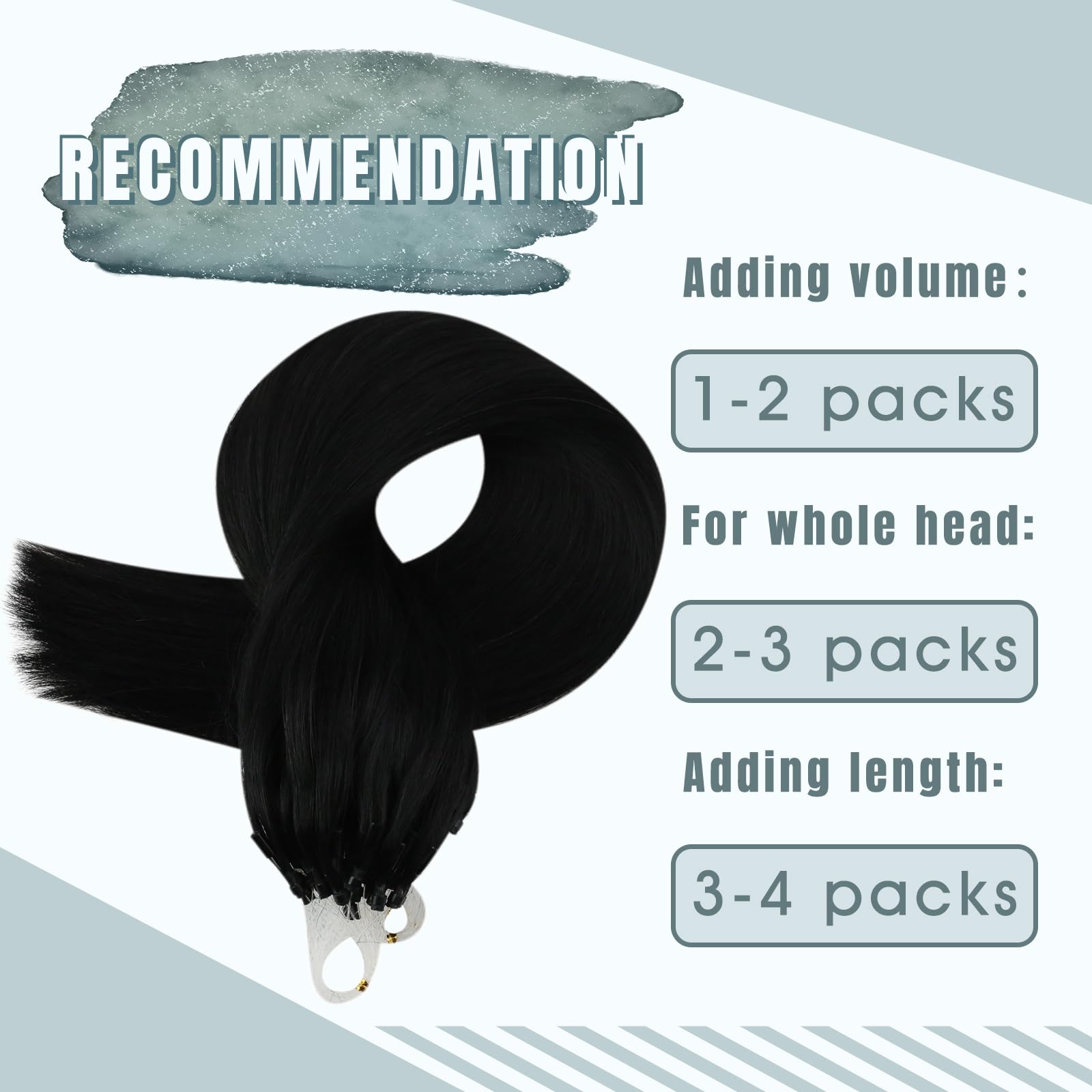 Fshine Extension Capelli Veri Microring 50g 35CM Extension Capelli Veri Nero A Getto Micro Beads Extension Umani 1g/ciocche Extension Capelli Veri Con Anelli Brasiliani Capelli Veri #1