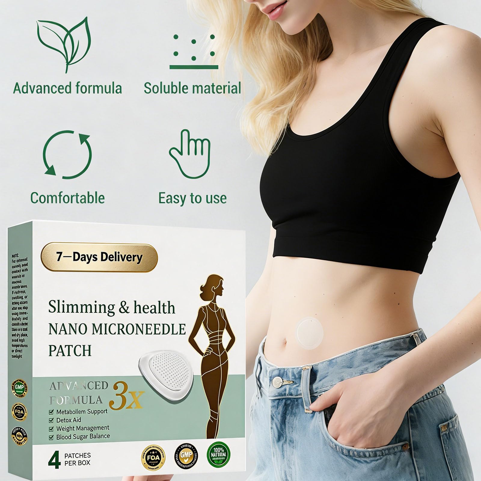 Patch Nano Microneedle Minceur, Patchs Minceurs, Dispositifs Minceur pour le Corps, Ingrédients Naturels, Invisible, Idéal pour Homme et Femme,2 boîtes