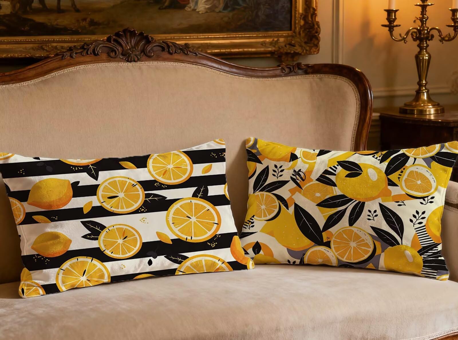 Housse de coussin jaune 60x80cm velours lot de 2 taie oreiller rectangulaire décoration salon