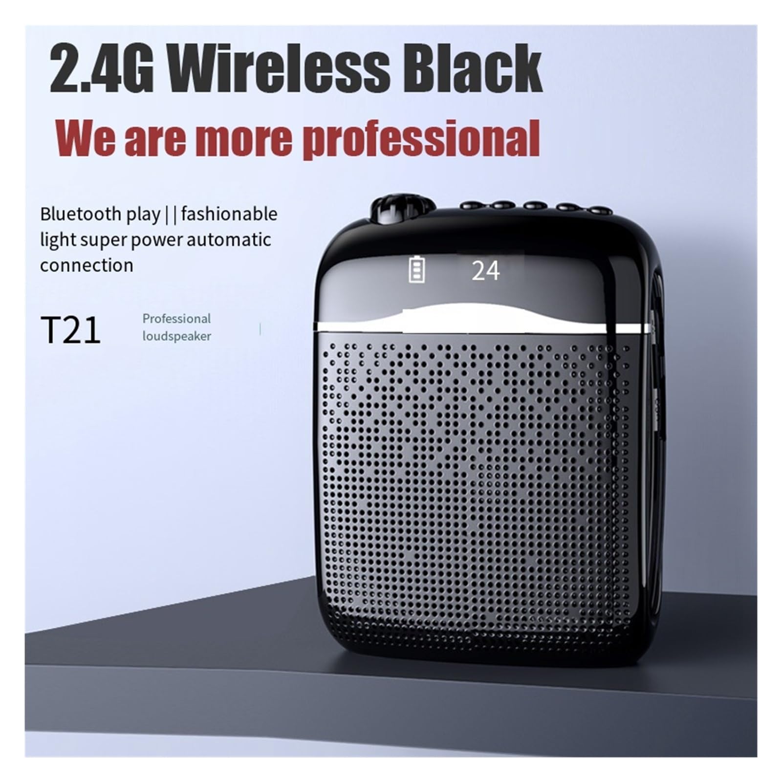 Amplificatore vocale da 20 W Microfono wireless cablato/2.4G Altoparlante 5.0 Guida turistica for insegnanti Radio FM portatile Megafono per l'Insegnamento(Black-2.4G Wireless)