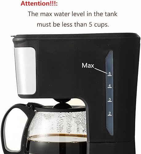Miniatura 5 de Cafetera programable de 5-6 tazas, filtro reutilizable, cafetera, indicador de nivel de agua, apagado automático, negro y acero inoxidable