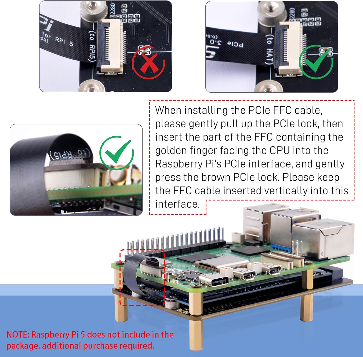 GeeekPi N21 PCIe to Dual M.2 HAT NVMe SSD PCIe Peripheral Board for Raspberry Pi 5, Support 2230/2242/2260/2280 NVMe SSDs