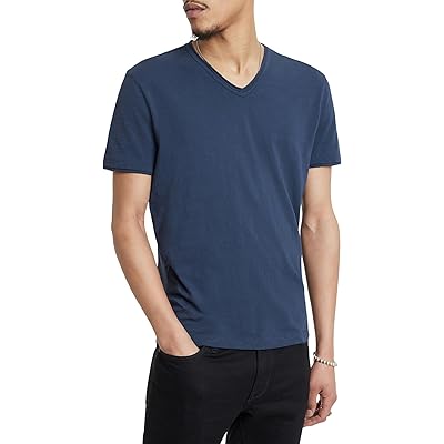 Мужская рубашка John Varvatos Short Sleeve Slub V-Neck with Cut Raw Edge K3595U1B oiled blue