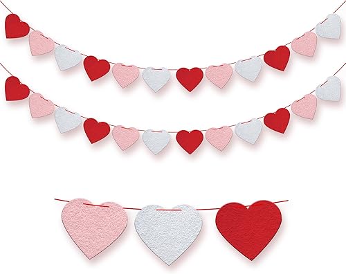 Miniatura 2 de KatchOn, Guirnalda de corazón de fieltro para decoración del día de San Valentín, paquete de 53, juego de globos de San Valentín rojos y blancos,