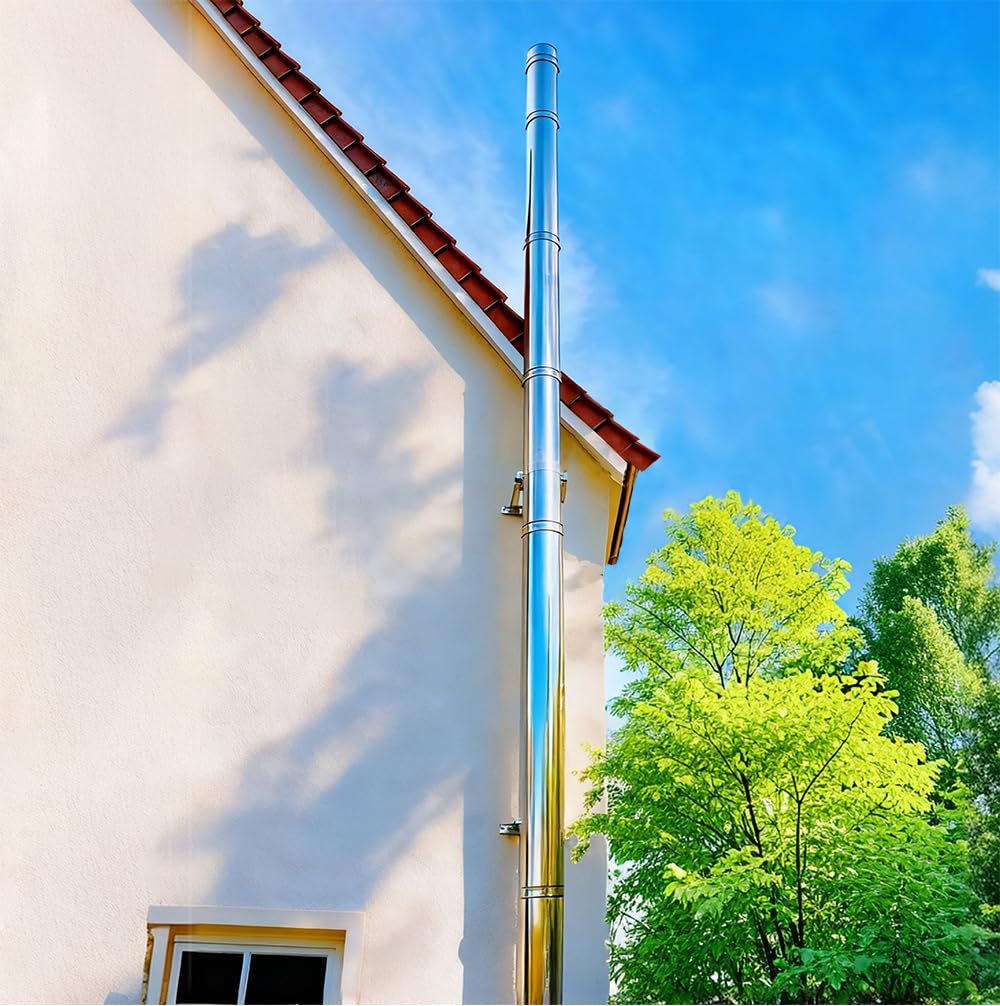 Edelstahlschornstein | Ø 150mm | Bausatz in allen Längen und Wandabständen | Edelstahl Schornstein Doppelwandig | Kaminbausatz Komplett | Steck-fit | wandabstand 50mm | 5.8m
