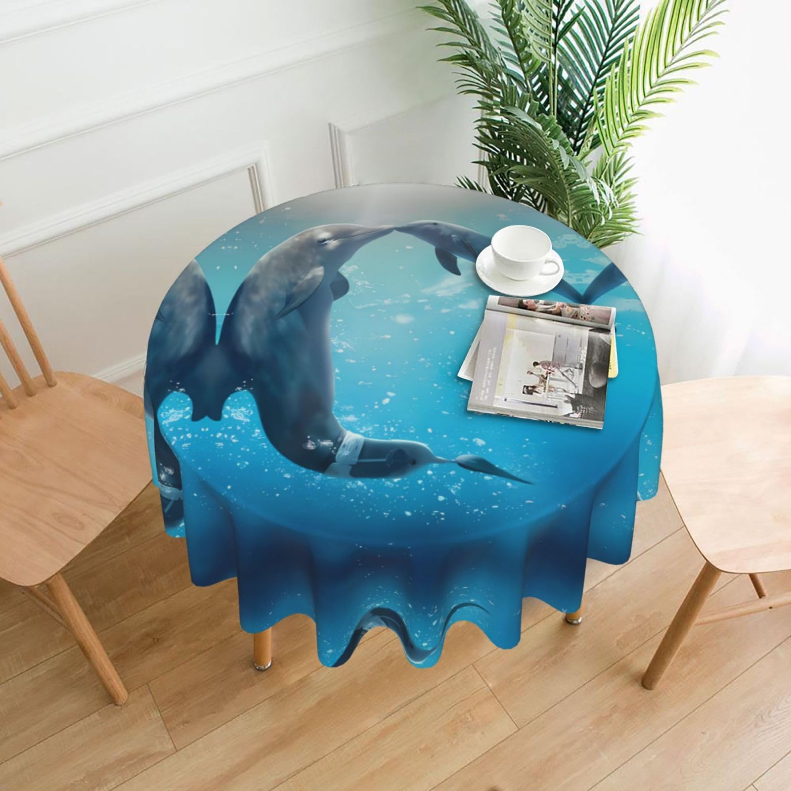 hhxvcv Winter The Dolphin Round Tablecloth – Dining Table Cover