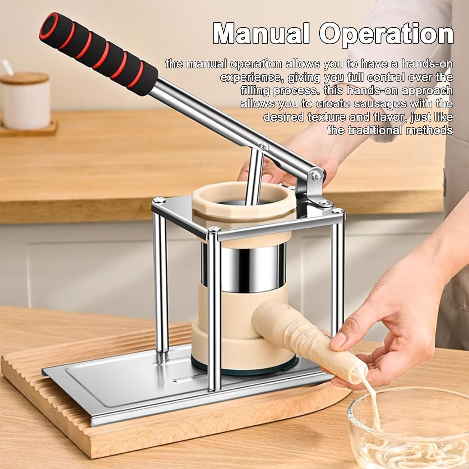Manual Sausage Maker, Vertical Stainless Steel with 5 Stuffing Tubes, Meat Filling Machine with Anti-Slip Handle, for Home Kitchen Restaurant Commercial Use