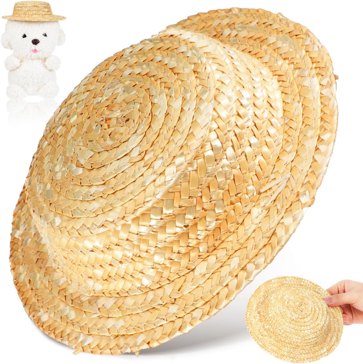 Abaodam Small Straw Hat for Dolls 7 Inch Mini Woven Round Top DIY Craft Hat Photo Prop Party Decoration for Dollhouse and Toy Accessories