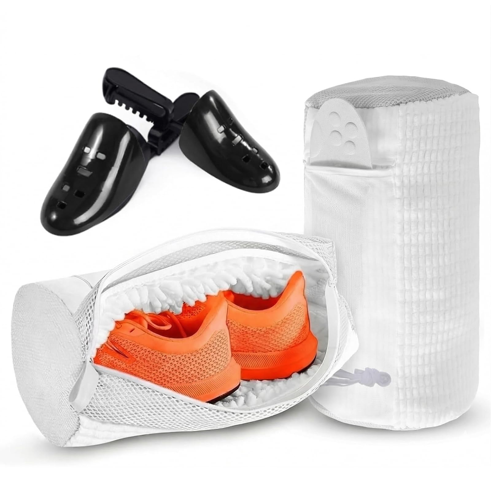 Photo 1 of 2PCS XXL Shoe Washing Machine Bag with Adjustable Shoes Trees - Heavy Duty Reusable Shoe Laundry Bag for Washer and Dryer - 360° Deep Clean & Protect Chenille Microfiber Sneakers Wash Bags - White