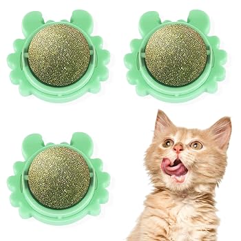 Bufunto 3PCS Catnip Balls Toy - Rotatable Dental Edible Cat Nips Balls (Green)