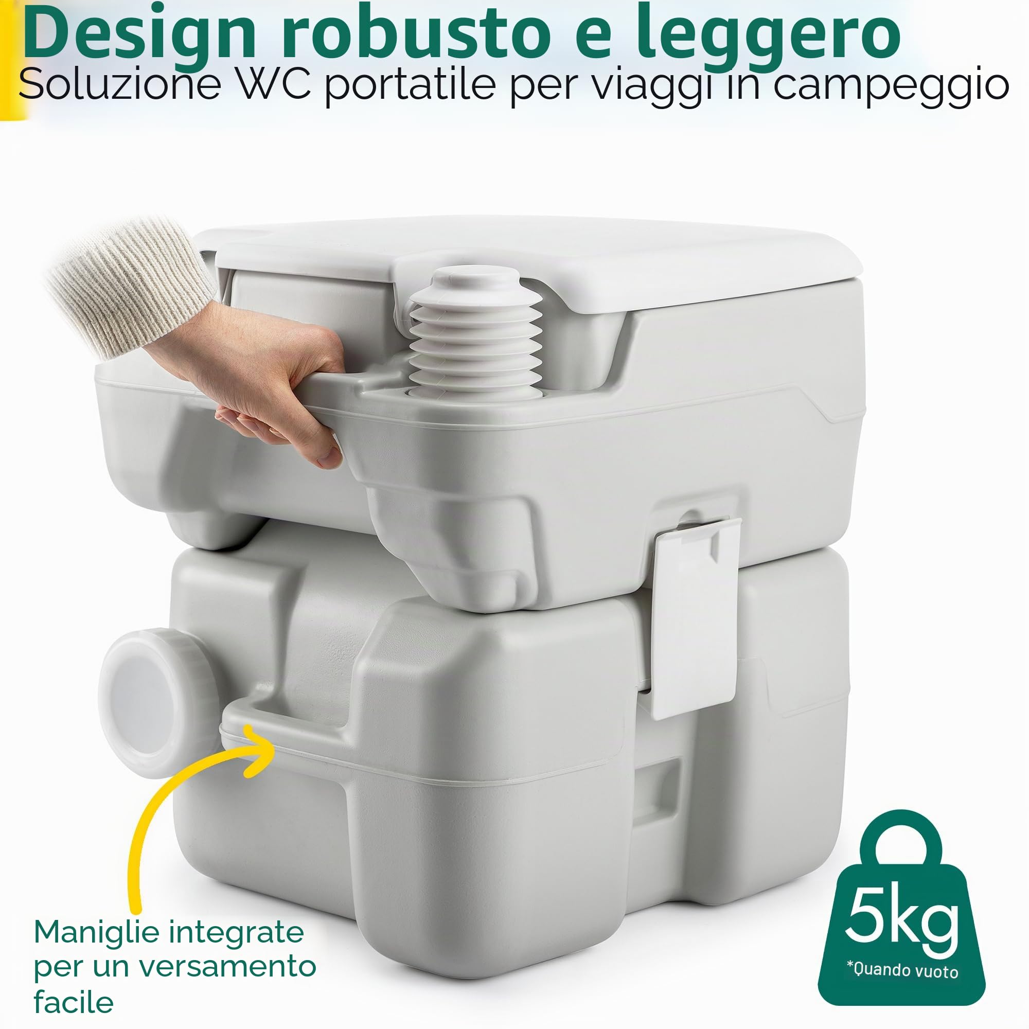 Trail WC Portatile da Campeggio Lavabile, Gabinetto Portatile da Viaggio, WC da Campeggio con Ampio Serbatoio di Scarico Rimovibile (10L / 20L), Doppia Valvola a Ghigliottina per Prevenire Gli Odori