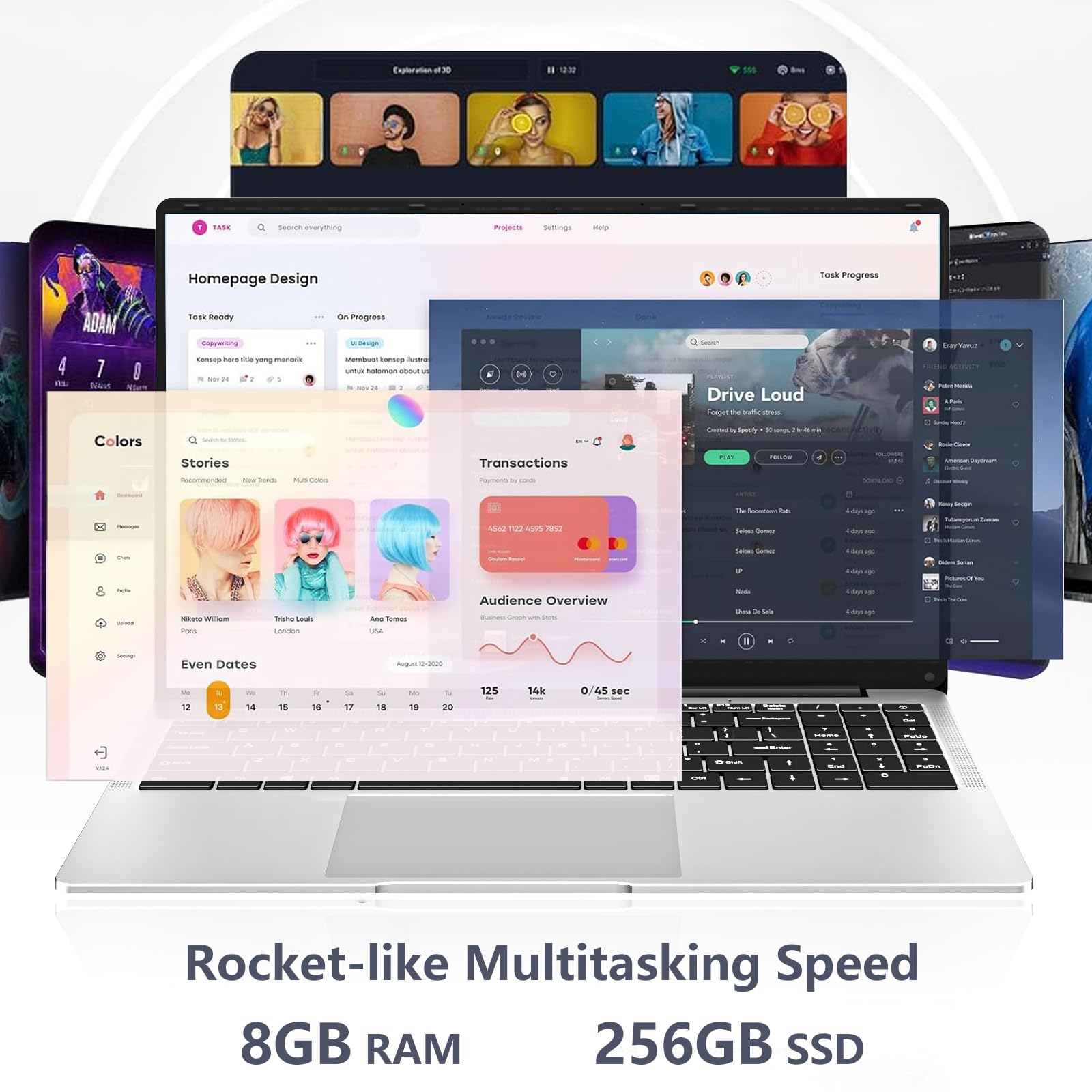 Wexultor PC Portatile 15,6 pollici, Notebook Celeron N4000 CPU, Windows 11 Laptop 8GB DDR4 RAM 256GB SSD, PC Portatile da ufficio Schermo IPS FHD 1920 * 1080, TF Card Slot, USB3.0+BT5.0+Mini-HDMI