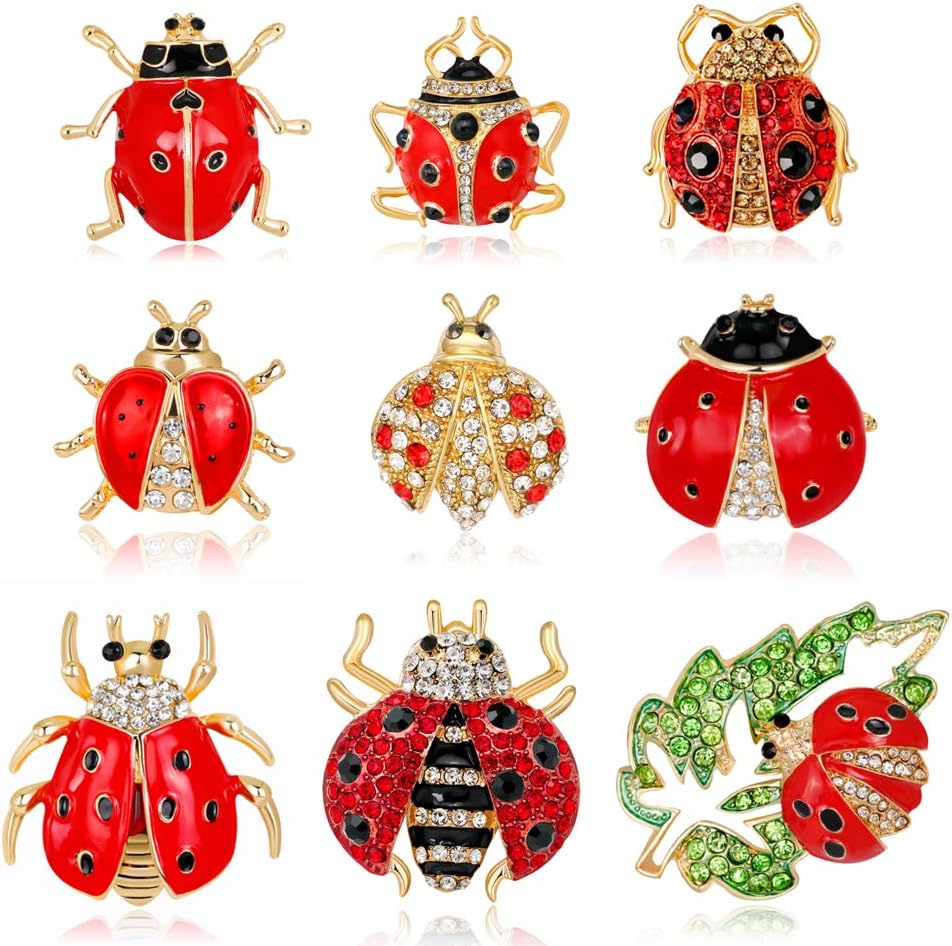 UnigiftSet of 9 Lovely Little Ladybug Brooch Women’s Crystal Rhinestone Brooch Pins Party Gift Jewelry Accessories