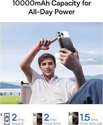 Miniatura 7 de Baseus Cargador portátil MagSafe, Qi2 certificado 15 W, banco de energía magnético inalámbrico de 10000 mAh con cable USB-C de 22.5 W PD de carga,
