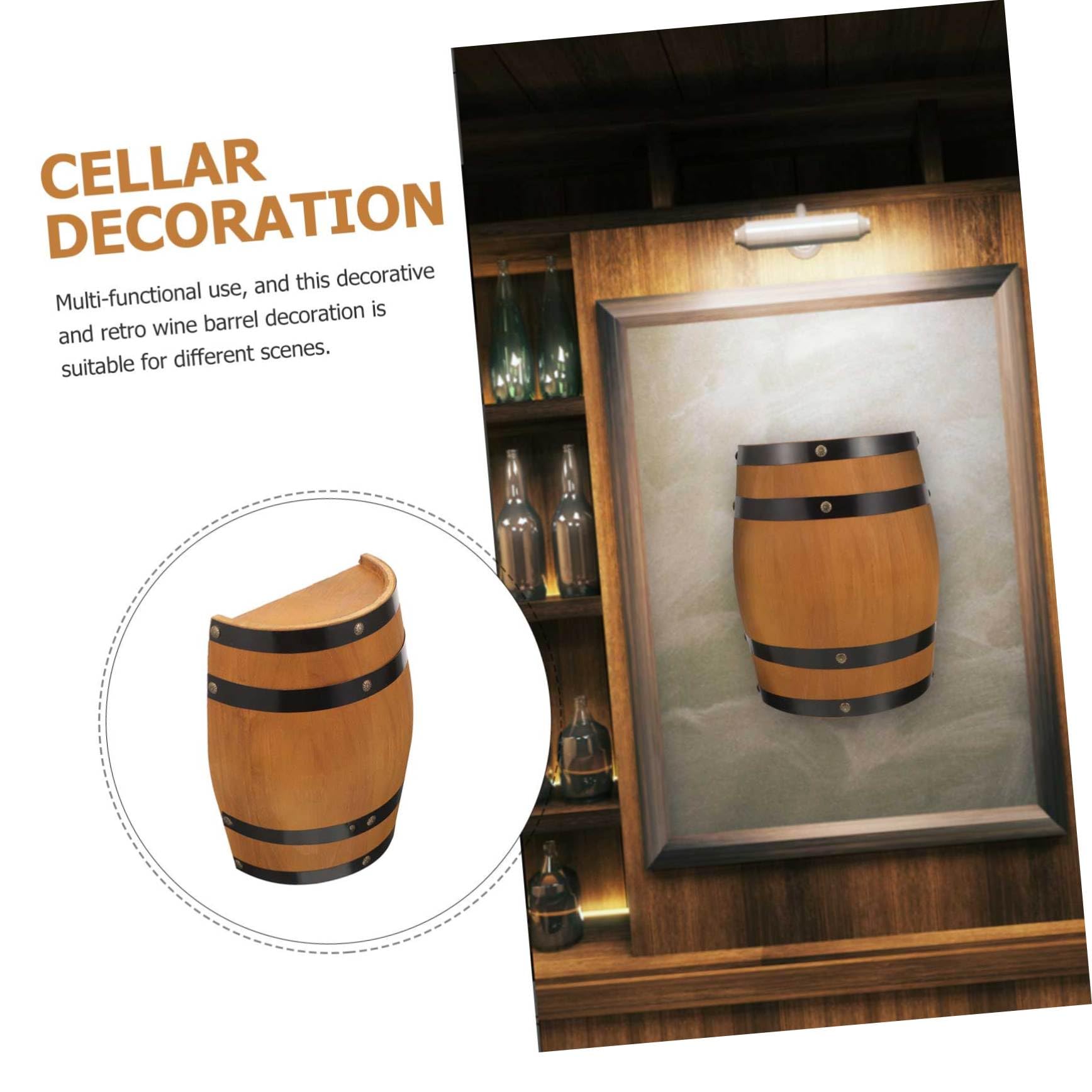 Amosfun Décoration Murale Rétro en Bois de Chêne, Demi-tonneau Unique pour Bar, Ornement Artistique Multifonctionnel et Décoratif pour Salon ou Cave à Vin