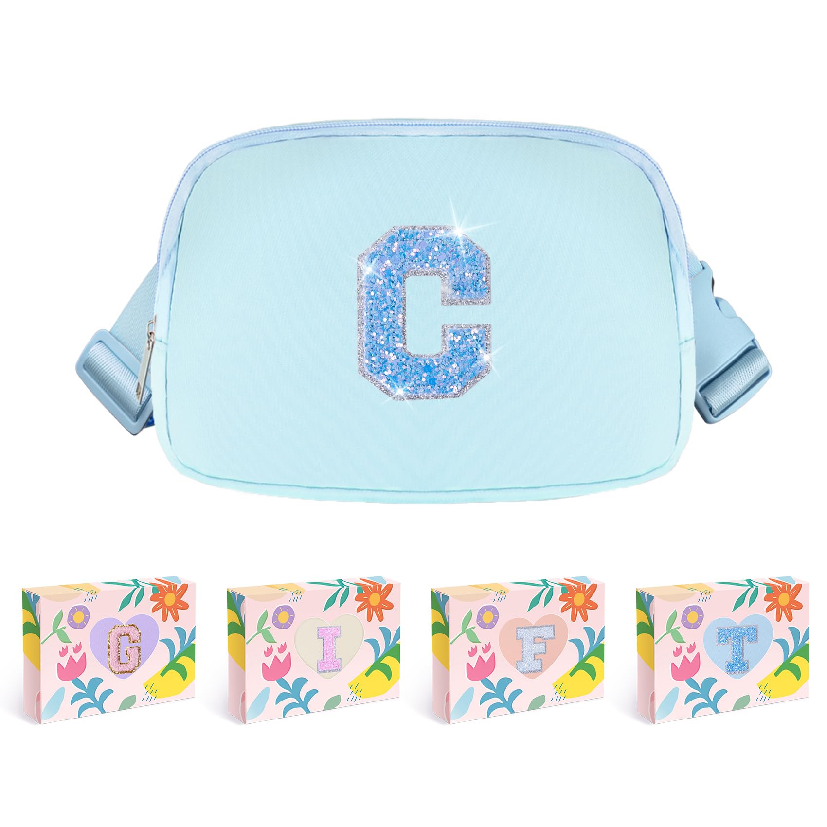 COSHAYSOO Blue Girls Purse Crossbody Initial Fanny Pack Belt Bag, 6 7 8 9 10 11 12 Year Old Girl Birthday Gifts Monogrammed Letter C
