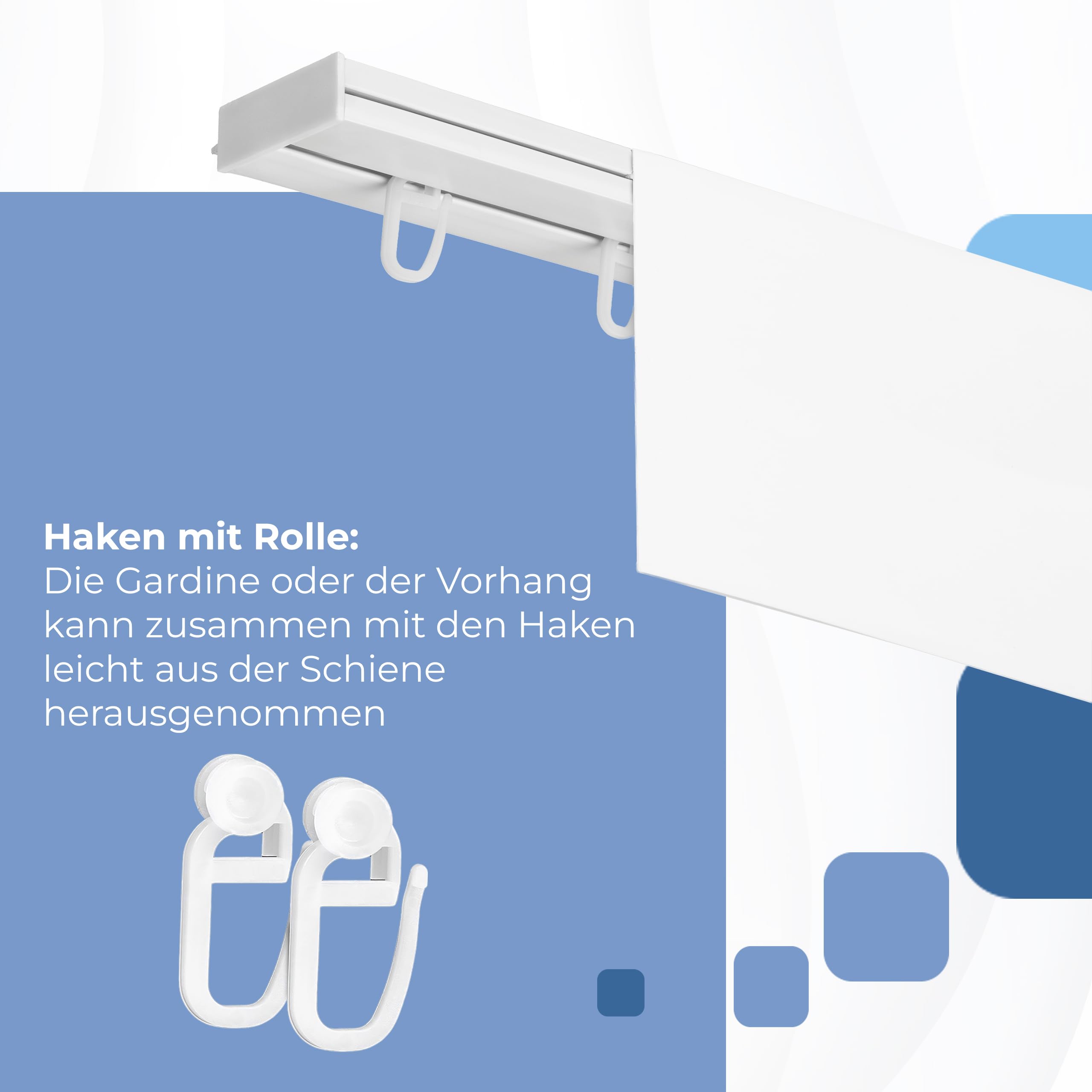 Gardinenschiene mit Blende 9 cm 1-läufig – PVC Vorhangschiene zur Deckenmontage, Deckenschiene für Vorhänge, Weiß, mit Haken mit Rolle, 350 cm