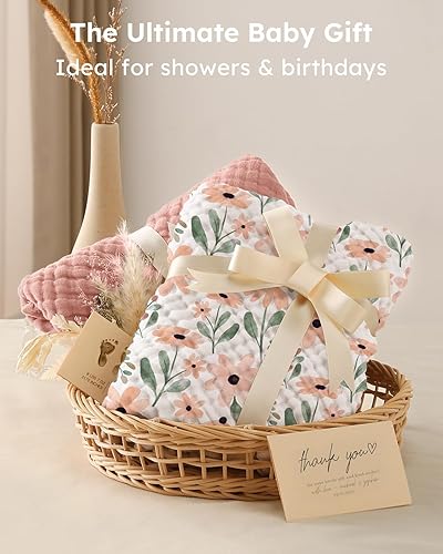 Miniatura 5 de Yoofoss Paquete de 2 toallas con capucha para recién nacido, 100% muselina de algodón orgánico, toalla de baño con capucha para bebés, bebés, niños