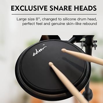 ADM Electronic Drum Set With 4 Quiet Electric Drum Silicone Pads, 180+ Sounds, Electric Drum Kit For Beginngers with 2 Switch Pedals, Throne, Headphones, DrumSticks, and Melodics Lessons
