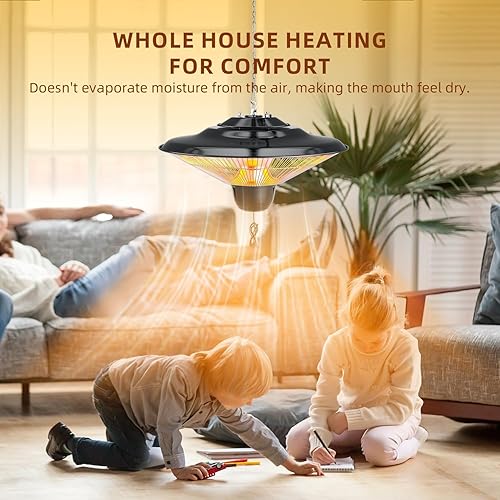 Miniatura 4 de Calentador de patio al aire libre, calentador eléctrico colgante de patio de 1500 W, calentador de techo para balcón, protección contra