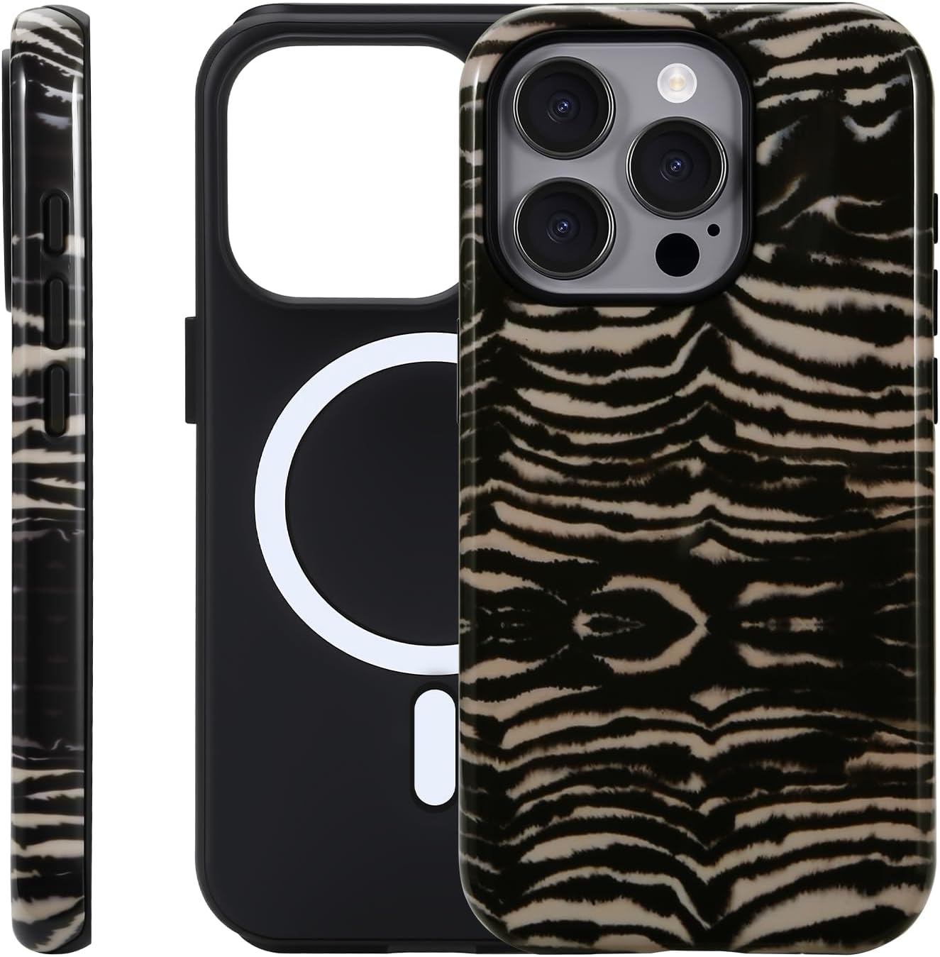 for iPhone 15 Pro Case - Wireless Charging for MagSafe, Dual-Layer Design (Outer Hard PC Shell + Inner Soft TPU Shell), Unisex Shockproof Protective Case - Tiger Stripe Pattern.