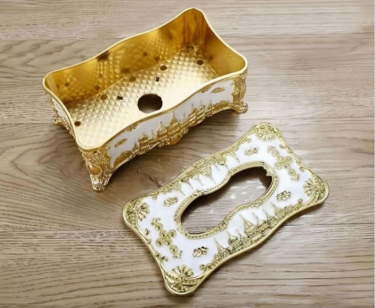 Tissue Cover Holder,Creative Embossed Castle and Rhinestones Rectangular Acrylic Tissue Box Cover Dispenser Napkin Organizer for Bathroom Bedroom Office and Car (Gold - Precious Blue)