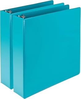Samsill Earth’s Choice Biobased Durable Fashion Color 3 Ring View Binder, 2 Inch Round Ring, Up to 25% Plant Based Plastic, USDA Certified Biobased, Turquoise, Value Two Pack