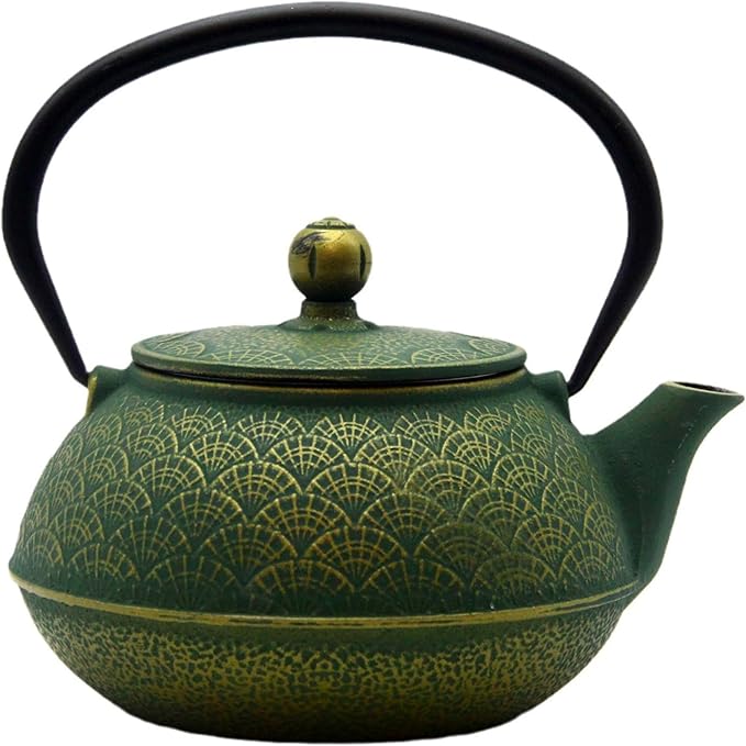 Pattern 1: 900ml Cast Iron Tea Kettle,SECHUDO Teapot Coated with Enameled Interior for Loose Leaf, Small Cast Iron Teapot with Strainer for Stovetop Safe, Green Iron Kettle(30.4oz)