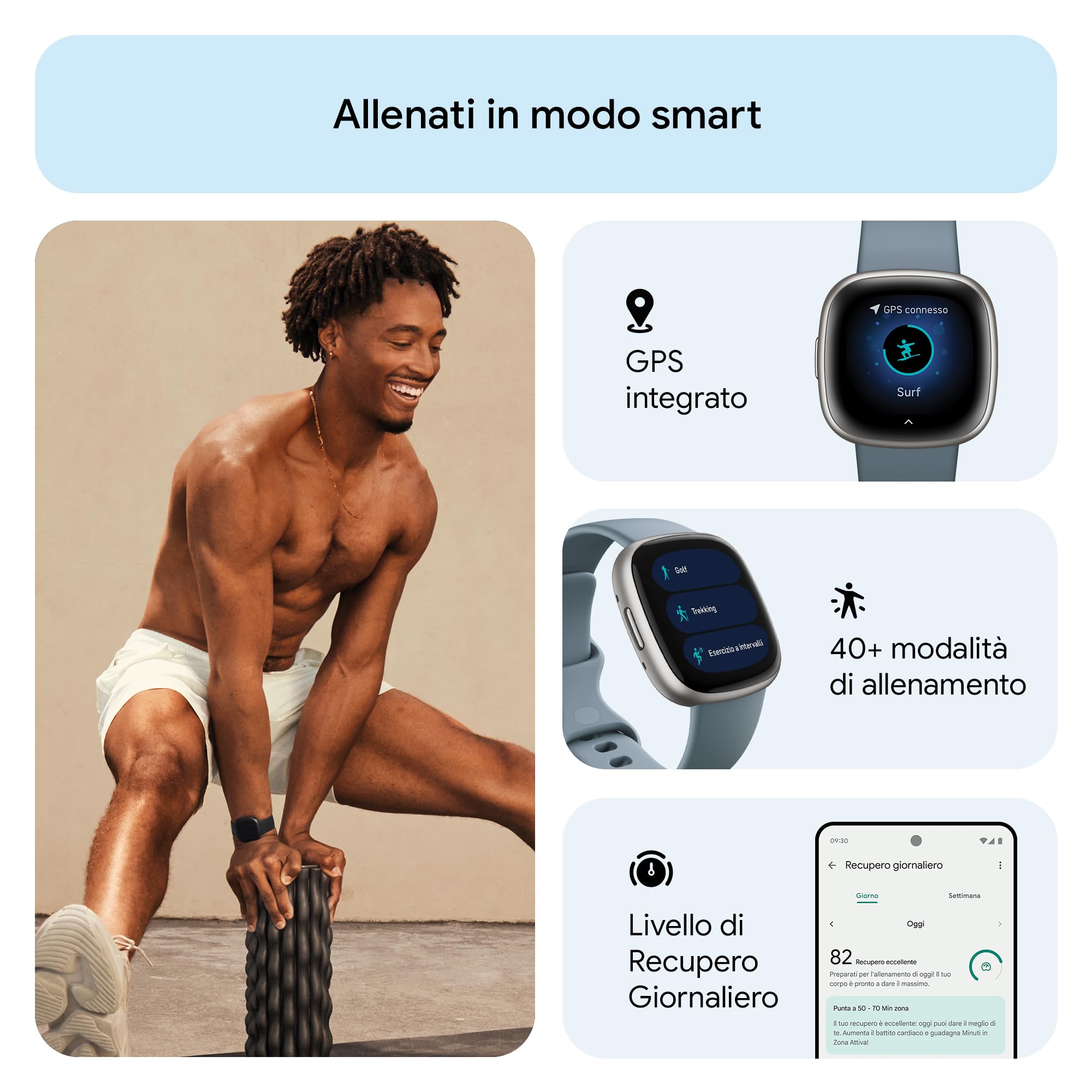 Google Fitbit Versa 4 Smartwatch per il fitness con GPS integrato, fino a 6 giorni di autonomia e compatibile con iOS 15 & Android OS 9.0