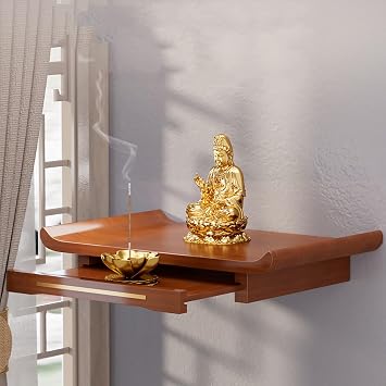 Buddha Shrine Buddha Statue Offering Table,Wall-Mounted Personal Shrine Altar Table,Wooden Buddha Shelf Statue Stand,Buddha Statue Sculpture Display Stand Ped estalBrown,L58cm/23in