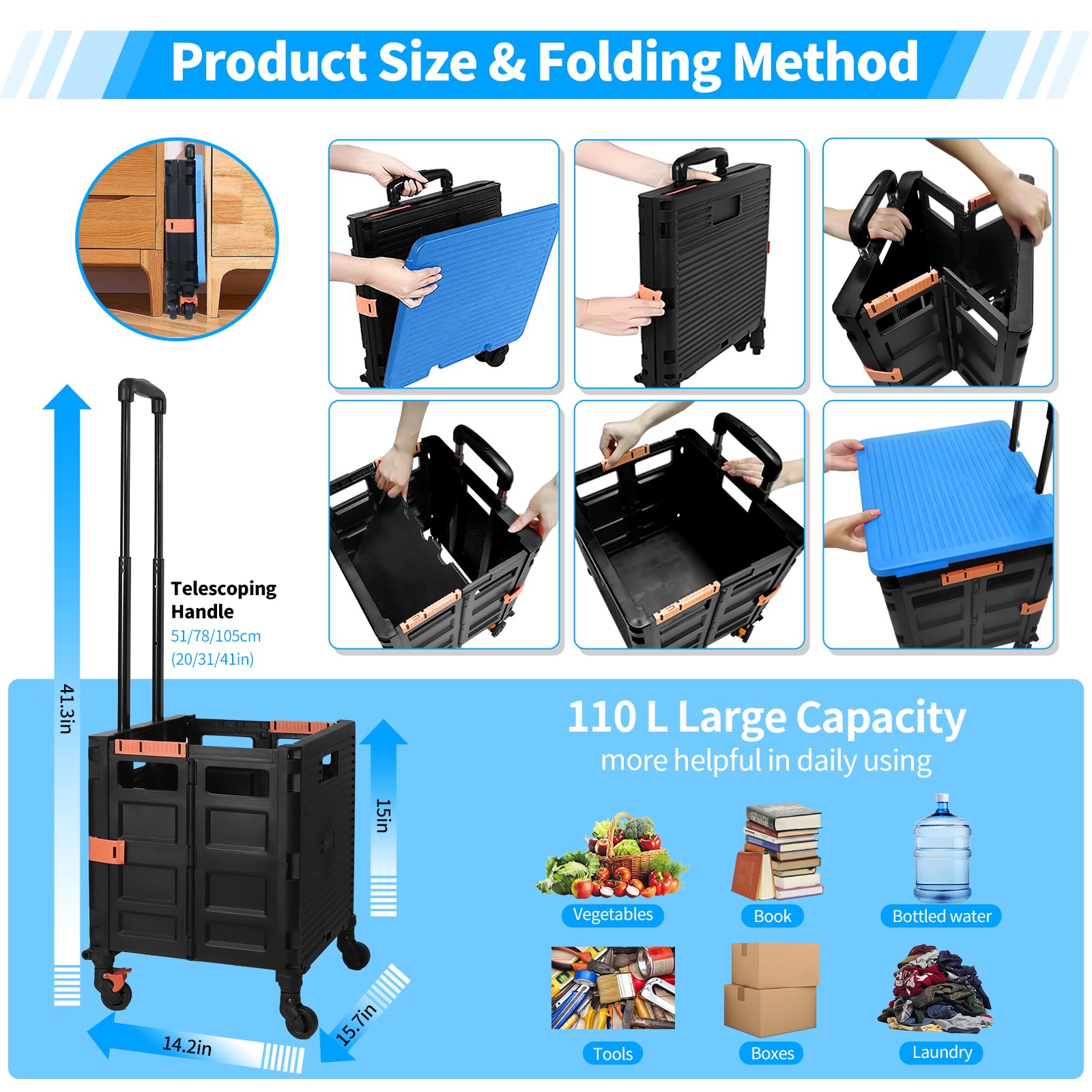 Carrello Porta Spesa Pieghevole In ABS E Alluminio - Porta Fino A 35 Kg, Ruote Scorrevoli, Manico Telescopico, Ideale Per Spesa E Viaggi