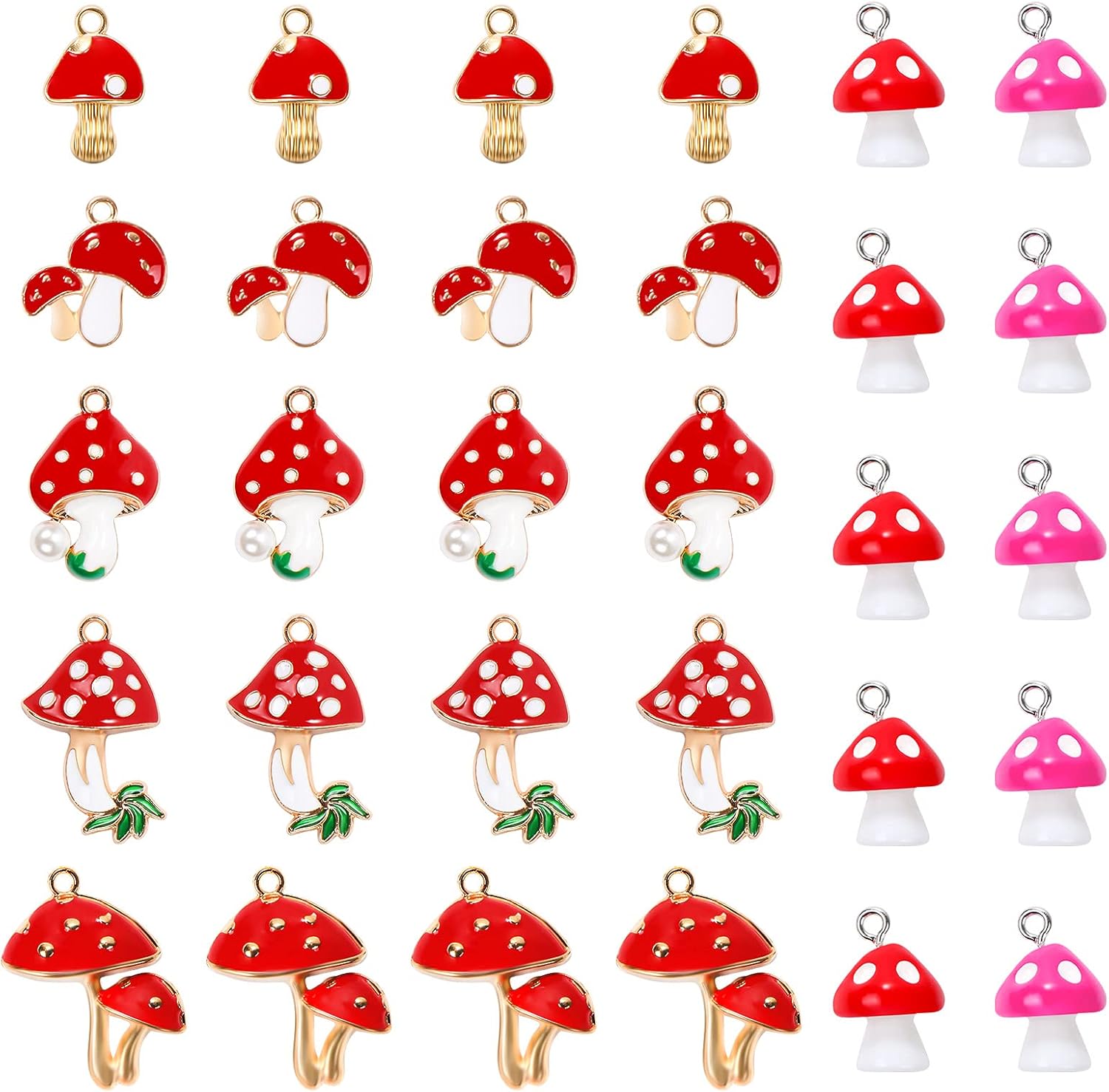 30 pcs Mushroom Pendant Charm for Jewelry Making,7 Styles Alloy Enamel Resin Charms with Holes,Red and Pink Mushroom Beads for DIY Bracelet Necklace Jewelry Crafts Accessory Making, M-32