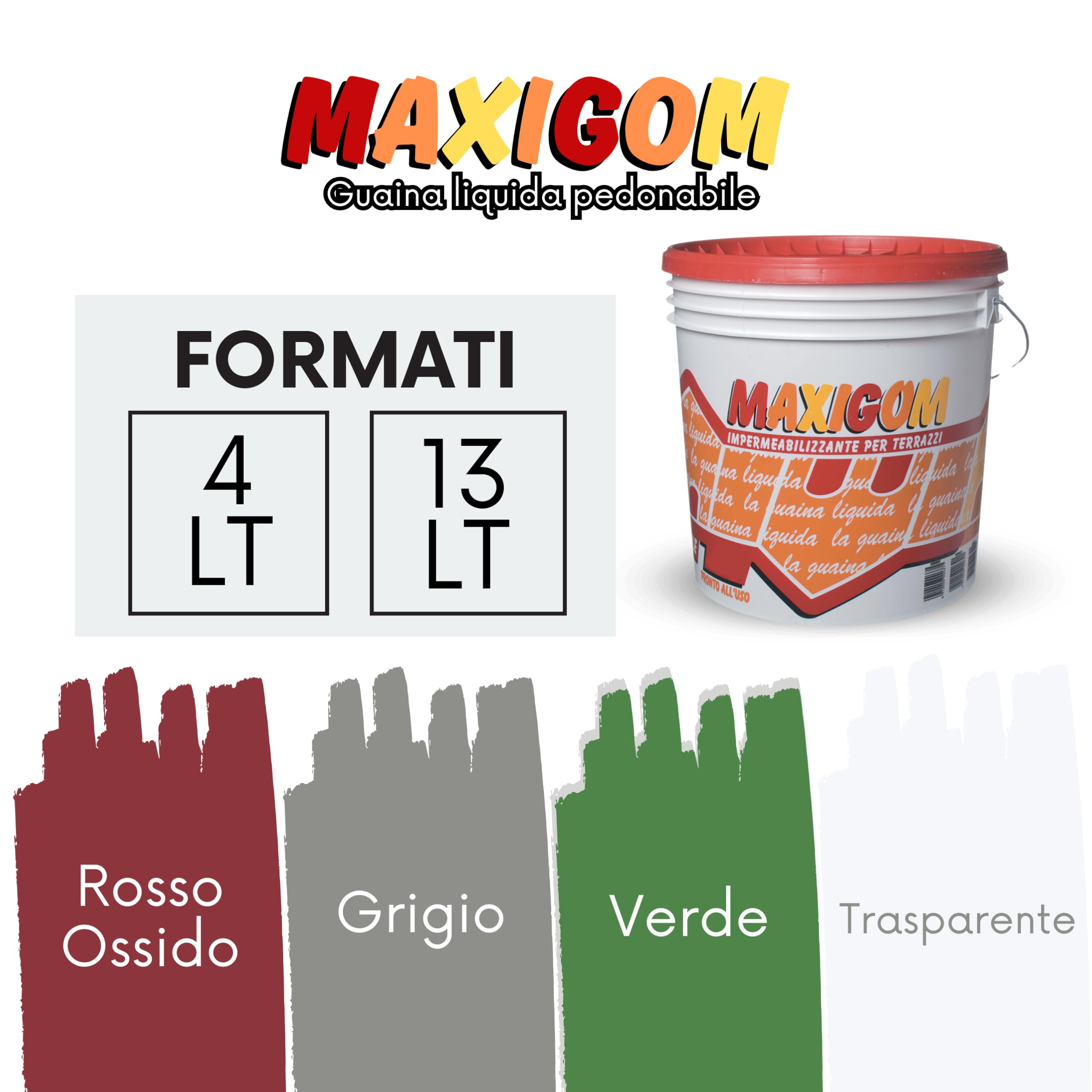 Guaina Liquida Impermeabilizzante Acrilica, Per Terrazzi E Superfici Pedonabili, Consistenza Cremosa E Pellicola Gommosa, Spessore Consigliato 0,4 Mm, Rapida Asciugatura (4 Litri)