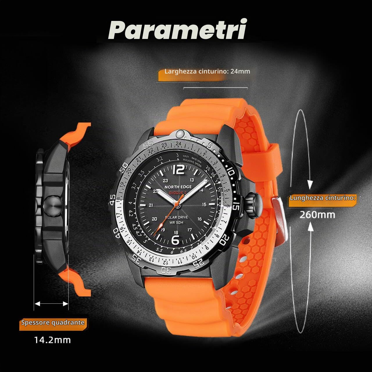 NORTH EDGE Orologi da uomo, alimentati ad energia solare cinturini in silicone militare impermeabile esercito sport tattico orologi minimalisti
