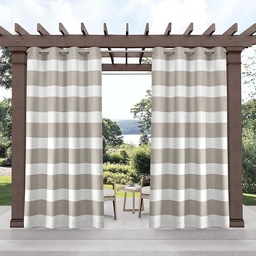 Exclusive Home Cabana Stripe - Panel de cortina superior con ojales para filtrado de luz para interiores y exteriores, 54 x 120 pulgadas, color gris