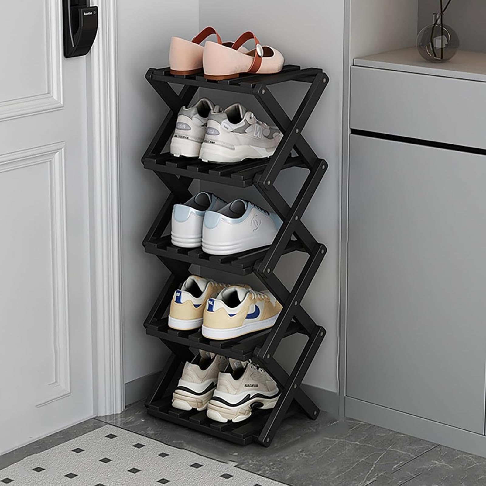 Étagère à chaussures en bambou fine 3 niveaux en bois durable