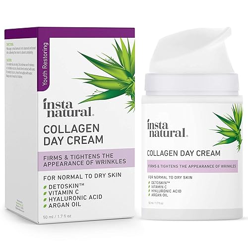 InstaNatural Crema facial de colágeno hidratante de colágeno diurna para la cara crema antienvejecimiento con vitamina C ácido hialurónico y aceite