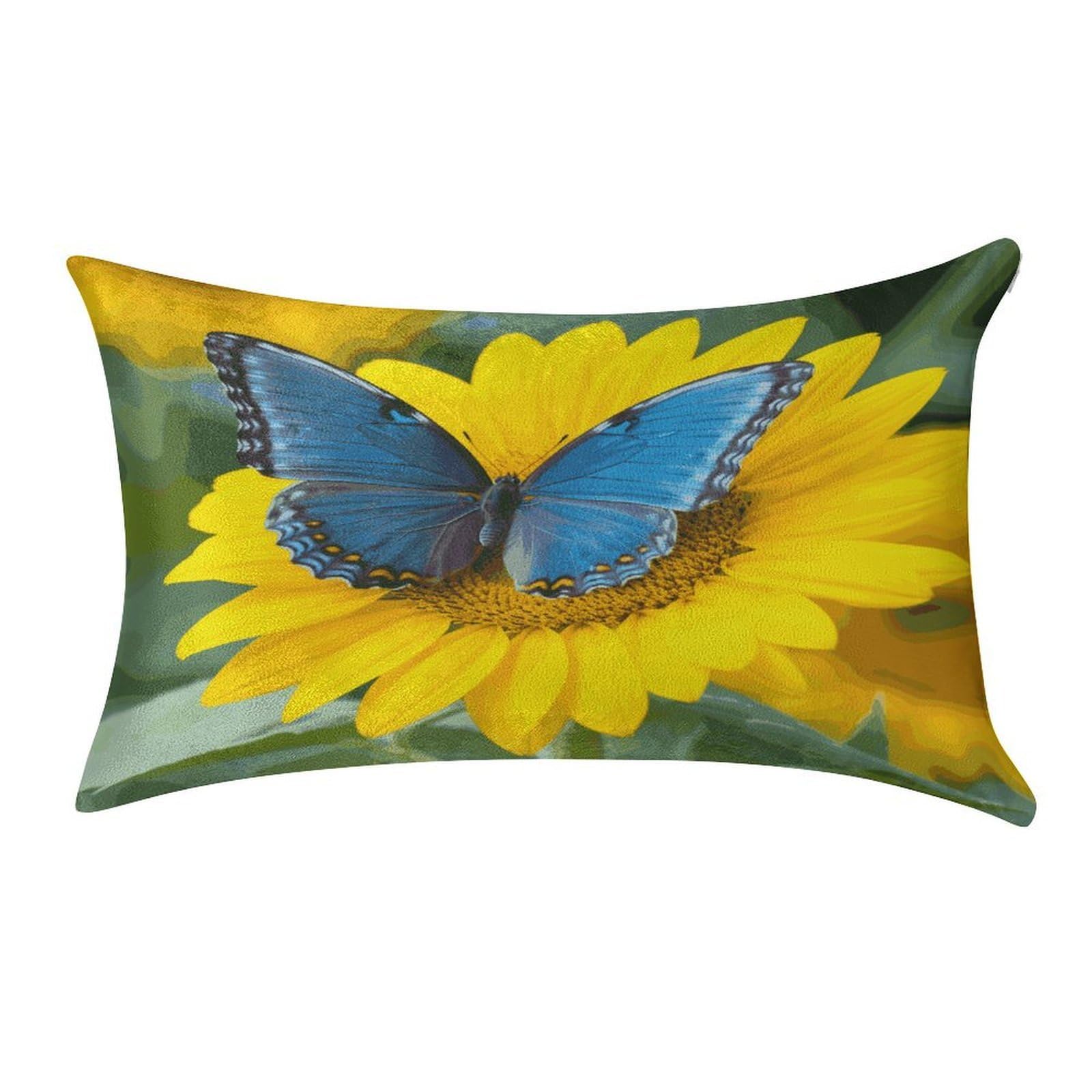LDGSUPH Sunflower Blue Butterfly Velvet Throw Pillow Covers Cozy Pillow Shams Pillowcases Detachable Pillow Cases Soft Cushion Cover with Zipper for Sofa Car Bed Pillow Protectors 12 "×20 "