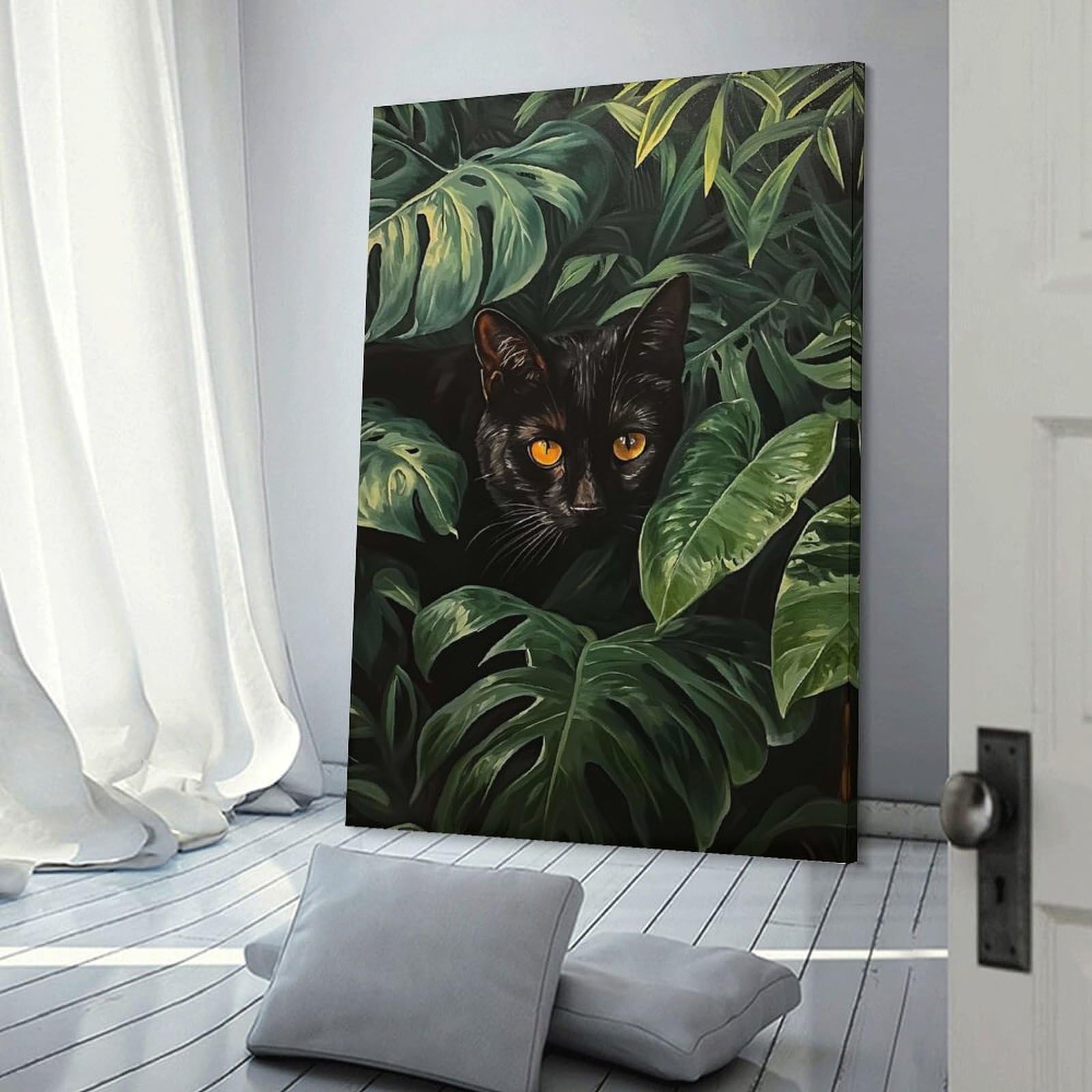 Junmoney Leafy Cat Portrait Home Decor Wall Art 12x18inch(30x45cm), for Living Room, Lounge Or Sitting Room, A Home Accent with Warm Character