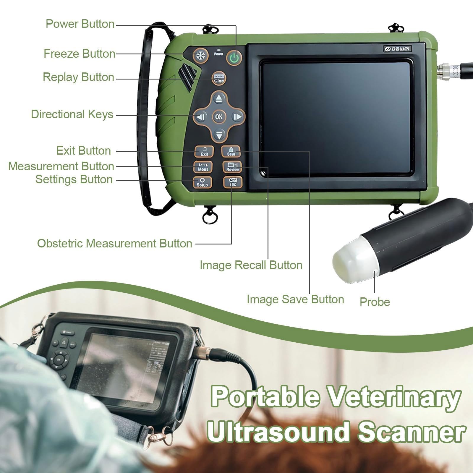 Ecógrafo Veterinario Portátil Para Control De Gestación Detector De Ultrasonido Veterinario De Mano Pantalla LED 5.6" Con Sonda 3.5 Mhz Para La Gestación De Cerdos Y Ovejas(Pigs and Sheep)