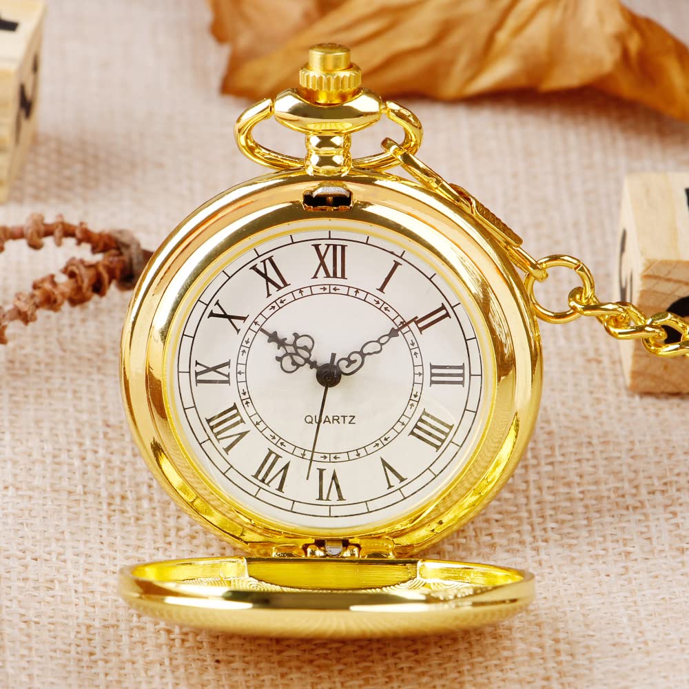 tasca, Classico orologio da tasca uomo e donna in acciaio liscio con catena numeri romani