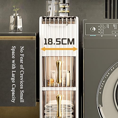 Miniatura 6 de Estante de almacenamiento para inodoro y inodoro, gabinete lateral estrecho, estante para hendiduras de inodoro con ruedas, organizador de