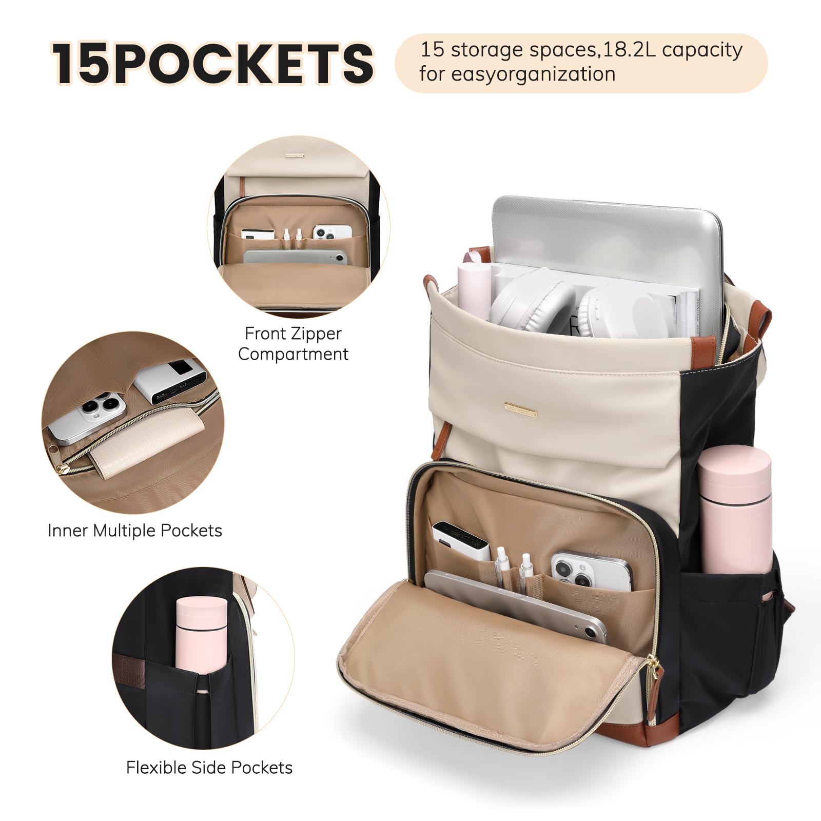 GOLF QUALITY Zaino Porta PC Donna 16 Pollici, Zaino Lavoro Antifurto, Zaino da Università Impermeabile, Computer Backpack Capiente per Laptop per Viaggi, Docente, Ufficio, Scuola