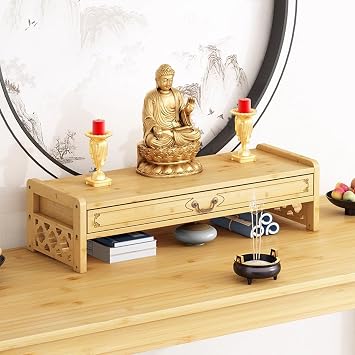 Altar Table with Drawer, Meditation Table with Storage, Buddha Niche Cabinet, for Prayers, Divination, Worship or Displaying Jars, Plants and BooksNatural,42x28cm/16.5x11in